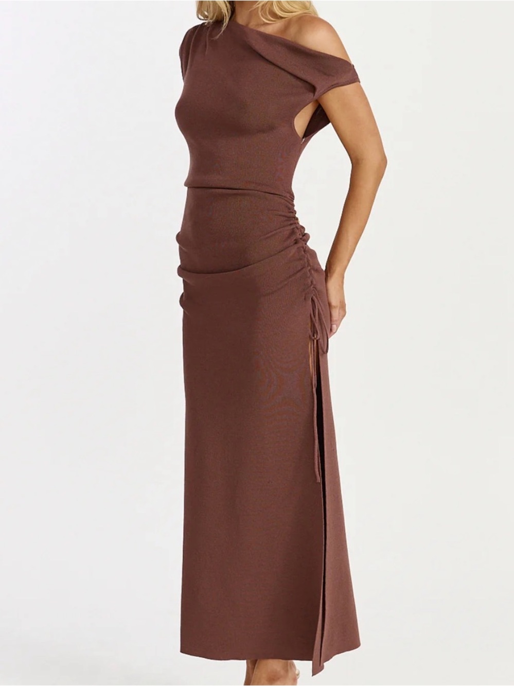 Lioness Brown One-Shoulder Ruched Maxi Dress - Picture 2 of 7